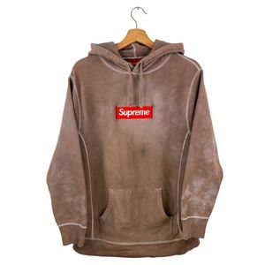 Distressed Supreme Box Logo Hooded Sweatshirt Tan "Custom bleach dye" Size XL